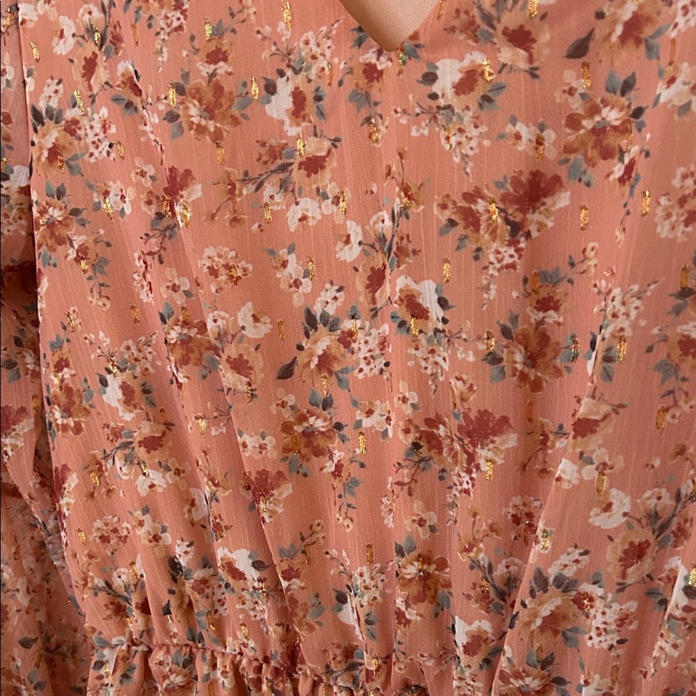 Peach Floral V-Neck Long Sleeve Dress - Picture 4 of 4